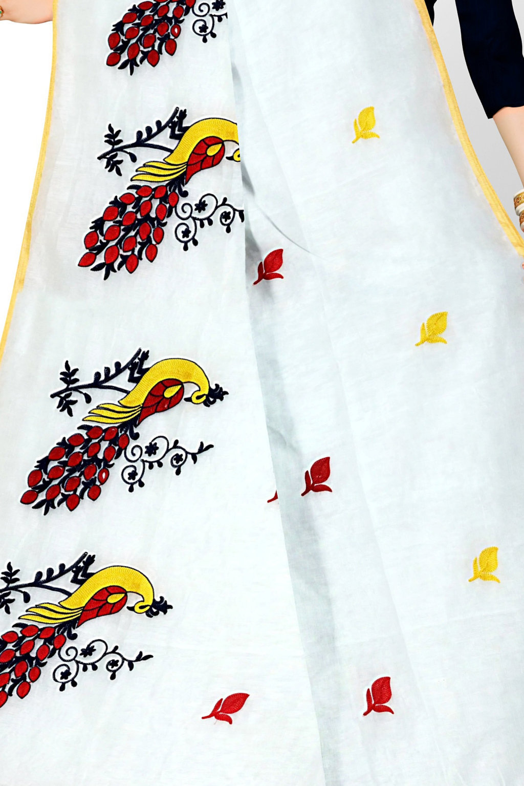 White Blended Cotton Mayuri Hand Hand Loom Saree (1115)